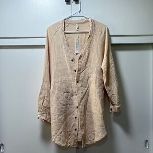 Beige Long Button-Up Shirt